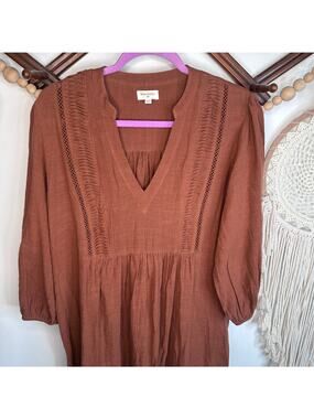 World Market Lina Terracotta Crinkle Gauze Dress